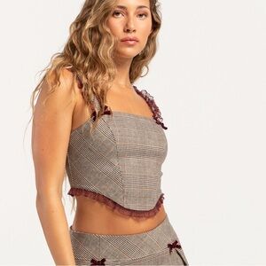 WEST OF MELROSE Plaid Women Crop Top NWT